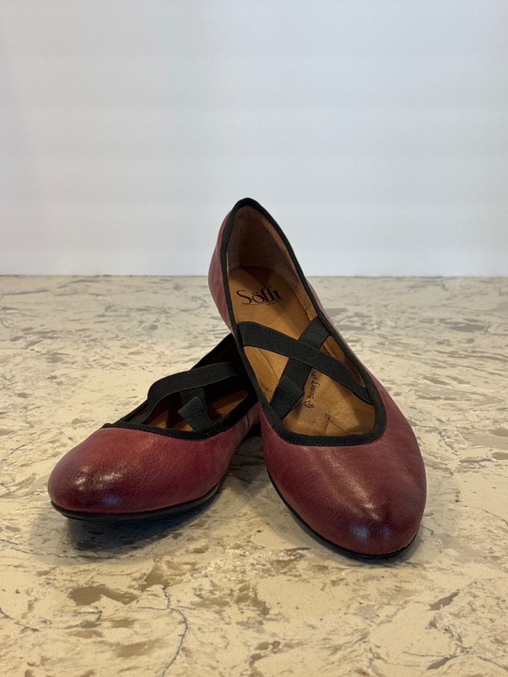 Sofft Deep Red Leather Mary Jane Shoes Criss Cross Strap 10 M